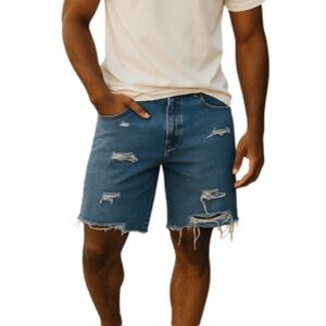 RUSTLER Upcycled Cutoff Jean Shorts Blue Mid Wash Denim Distressed Size 34